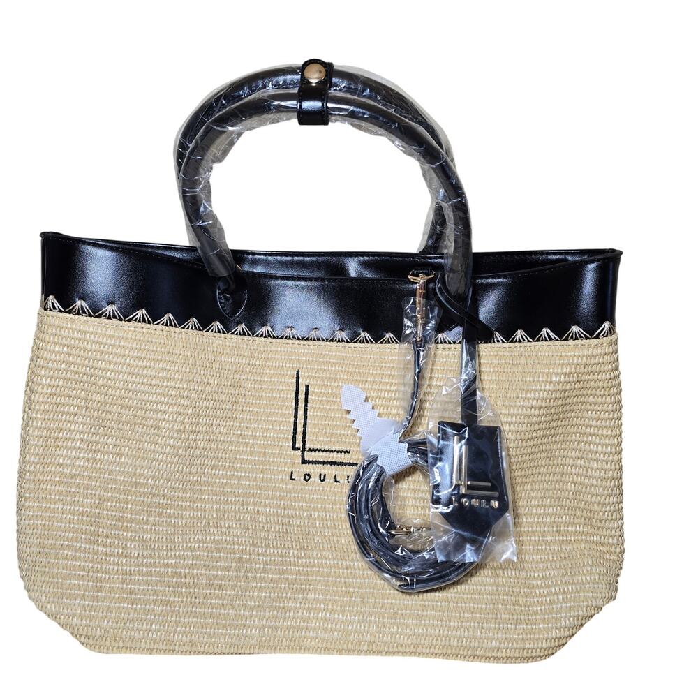 Loulu Tan Woven Tote With Black Leather Brand New In Loulu Clear Bag 11x16x12